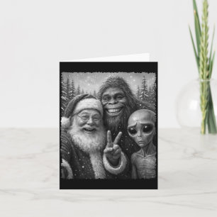 Grappige Kat Kerstman Bigfoot Alien Kerst Selfie T Kaart