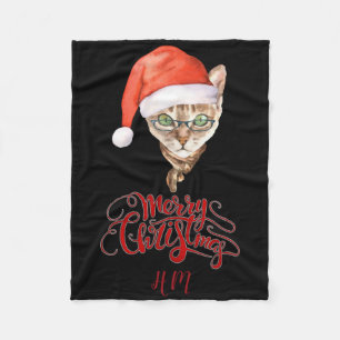 Grappige Kat Kerstman Winter Prettig Kerst T Shirt Fleece Deken