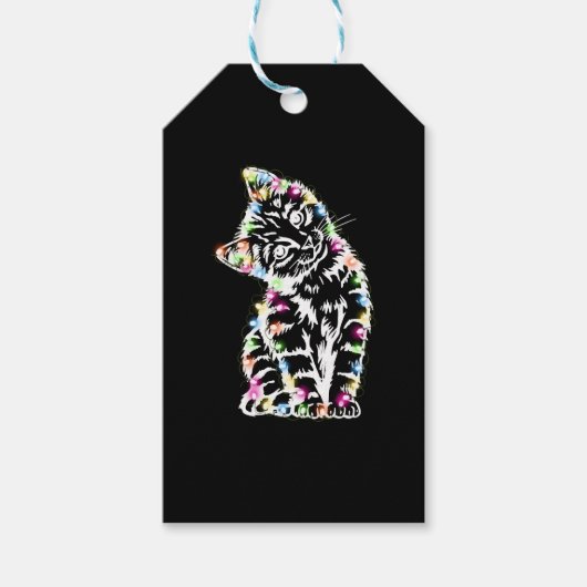 Grappige Kat Kerstverlichting Kat Liefhebber Kat K Cadeaulabel (Voorkant)
