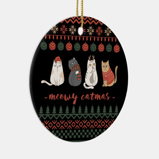 Grappige Kat Kerstwoordspeling - Kat Kerstmis Keramisch Ornament (Rechts)