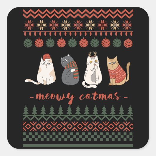 Grappige Kat Kerstwoordspeling - Kat Kerstmis Vierkante Sticker (Voorkant)