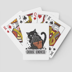 Grappige kat kies vriendelijkheid Linocut Meme Pokerkaarten