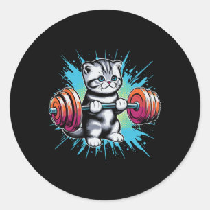 Grappige kat kitten die gewichten en halter sportz ronde sticker