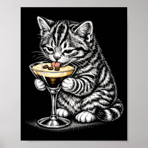 Grappige Kat Koffie Staart Zwarte Inkt Kitten Kuns Poster