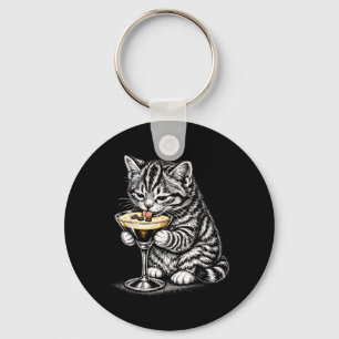 Grappige Kat Koffie Staart Zwarte Inkt Kitten Kuns Sleutelhanger