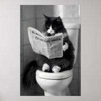 Grappige kat krant afdruk, Whimsical badkamer muur
