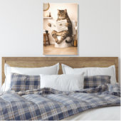 Grappige kat leest krant badkamer humor canvas afdruk (Insitu (Slaapkamer))