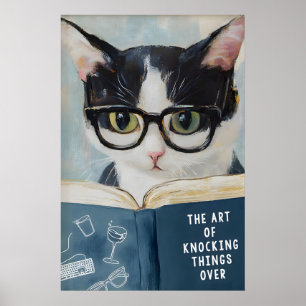 Grappige kat lezend poster ondeugende badkamer muu