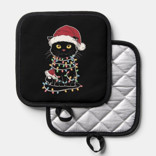 Grappige kat liefhebber kerstverlichting pannenlap (Voorkant / Achterkant)