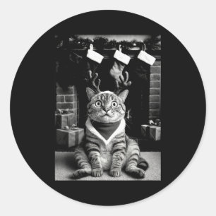 Grappige kat maakt een selfie Kerstmis Xmas pyjama Ronde Sticker