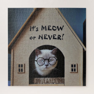 Grappige kat met bril It's Meow or Never Quote Legpuzzel