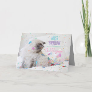 Grappige kat met Bubblegum Bubble Happy Birthday Kaart