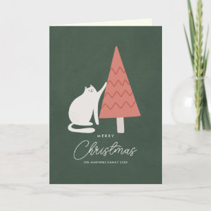 Grappige kat met kerstboom Kerstmis gevouwen Feestdagen Kaart