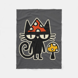 Grappige kat met paddenstoelenhoed Zwarte kat met Fleece Deken