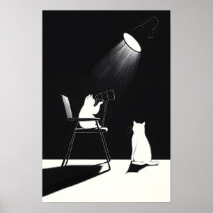 Grappige kat met telescoop poster
