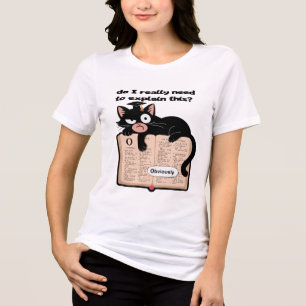 Grappige kat op boek met sarcastisch citaat Tri-Blend shirt