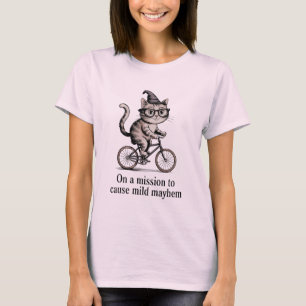 Grappige kat op de fiets -  ondeugende Kat kunst T-shirt