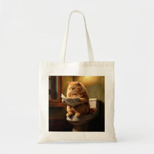Grappige kat op het toilet   Eigenzinnige badkamer Tote Bag