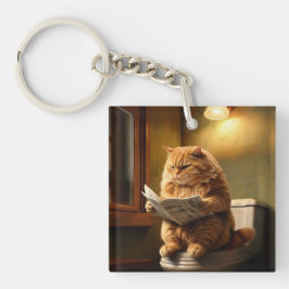 Grappige kat op toilet | Excentrieke badkamer humo Sleutelhanger
