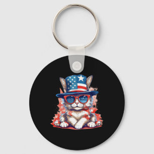 Grappige kat Patriottische Vlag van de VS Amerikaa Sleutelhanger
