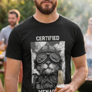 Grappige kat-piloot die een sigaar rookt Zwart en T-shirt