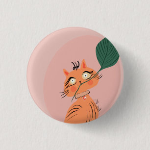  Grappige Kat Plant Blad Cartoon   Ronde Button 3,2 Cm