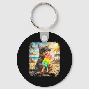 Grappige Kat Popsicle Zomer Dier Zonnebril Meme Sleutelhanger