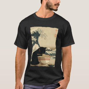 Grappige Kat Ramen Grote Golf Off Kanagawa Kunstwe T-shirt