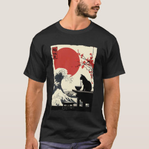 Grappige Kat Ramen Grote Golf van Kanagawa Kunstwe T-shirt