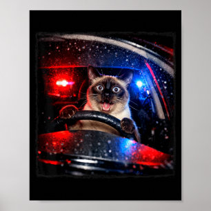 Grappige kat rijdt politie achtervolgt kitten meme poster