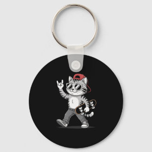 Grappige Kat Rock Hand Skateboarden Grafische Skat Sleutelhanger