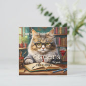 Grappige kat rode wijn boeken verjaardag kaart (Staand voorkant)