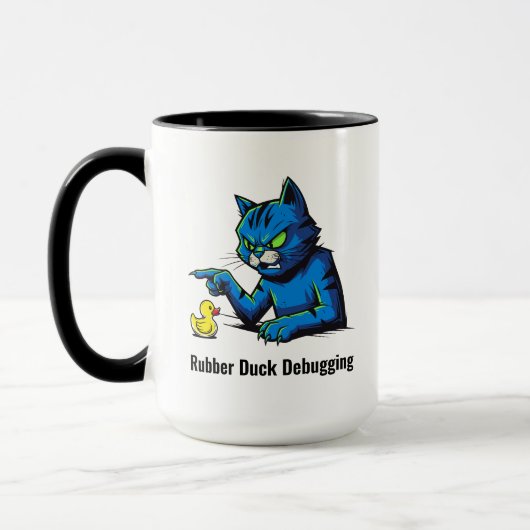 Grappige Kat Rubber Eend Debugging Illustratie Mok (Links)