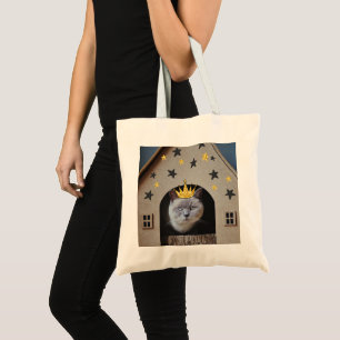 Grappige Kat Schattig Dier Foto Collage Kunst Tren Tote Bag