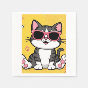 Grappige kat schrift Kattencartoon met zonnebril o Servet