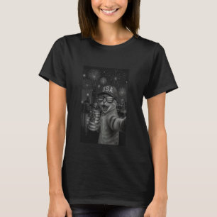 Grappige kat selfie met Alien UFO Chicago 4 juli T-shirt
