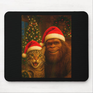 Grappige kat selfie met Bigfoot Kerst Sasquatch Muismat