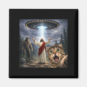Grappige kat selfie met bigfoot ufo en jesus pasen magneet