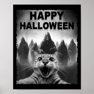 Grappige kat selfie met geesten Halloween kostuum Poster