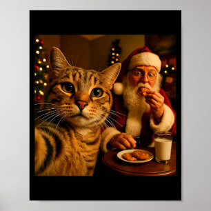 Grappige kat selfie met kerstman kerst meme poster