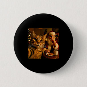 Grappige kat selfie met kerstman kerst meme  ronde button 5,7 cm