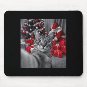 Grappige kat selfie met kerstman meme _ muismat