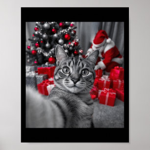 Grappige kat selfie met kerstman meme _ poster