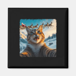 Grappige kat selfie met Santa Sleigh Kerstmis Magneet