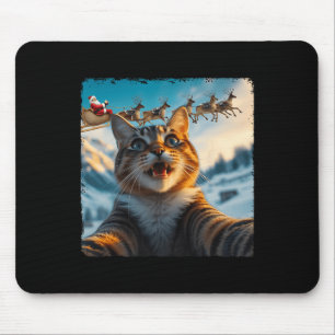 Grappige kat selfie met Santa Sleigh Kerstmis Muismat