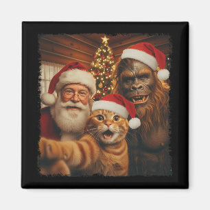 Grappige kat selfie met Sasquatch en Kerstman Kers Magneet