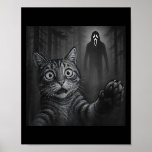 Grappige kat selfie met spook Halloween bang griez Poster