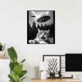Grappige Kat Selfie met UFO Alien Poster (Thuiskantoor)