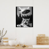 Grappige Kat Selfie met UFO Alien Poster (Keuken)