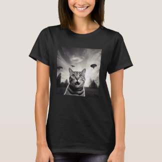 Grappige kat selfie met UFO T-shirt